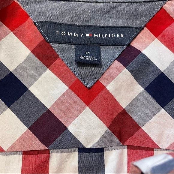 Tommy Hilfiger Red White Blue Roll Tab Check Poplin Button Down Shirt Top  Med. - Picture 16 of 16